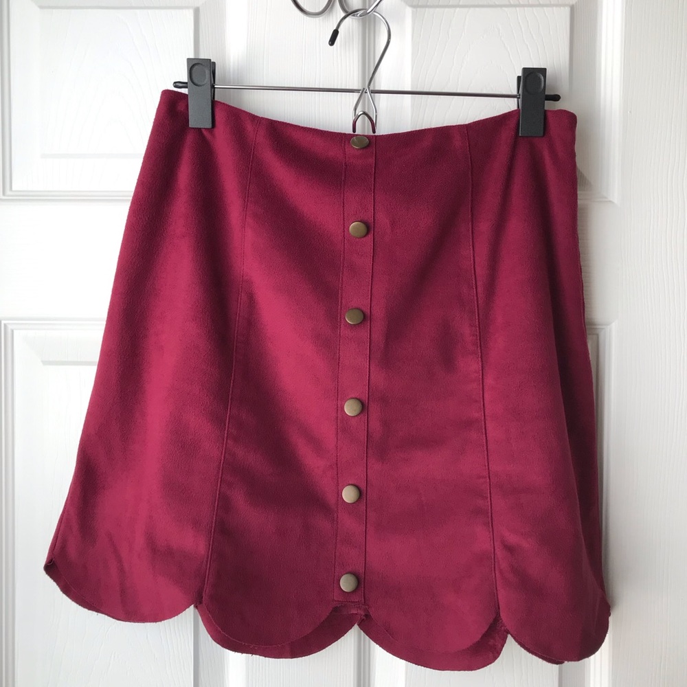 LC Lauren Conrad Suede Button Front Scallop Skirt